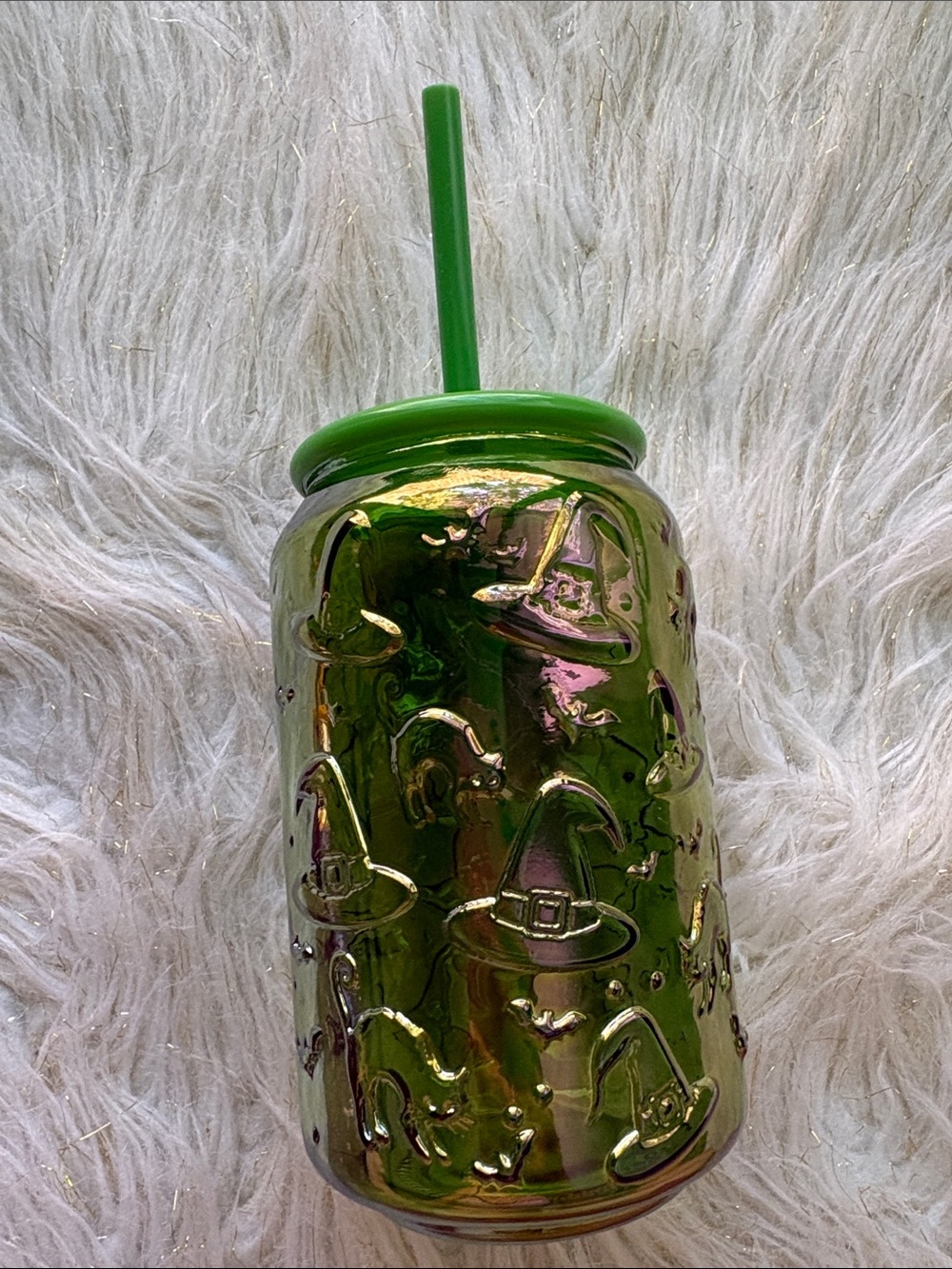 Halloween Spiderweb & Pumpkin Glass Jar Tumbler - Orange, Purple, Green - Picture 4 of 5